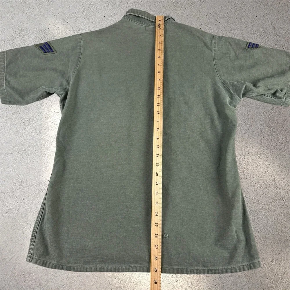Vintage 70s USAF OG 107 Utility‎ Shirt Fits Adult Large Patched Named Vietnam